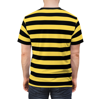 Black and Yellow Striped Men T Shirt, Vintage Wide Horizontal Stripes Lightweight Heavyweight Adult Unisex Male Designer Crewneck Guys Tee