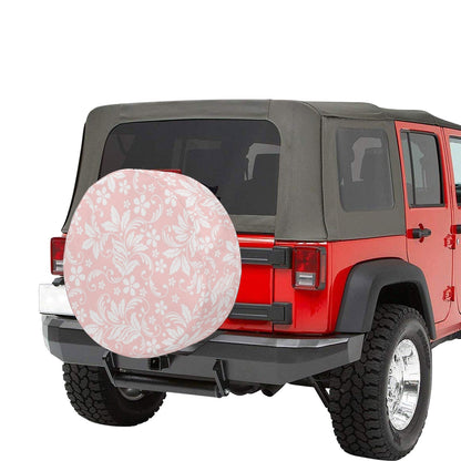 Pink White Flowers Spare Tire Cover, Floral Rear Extra Wheel Accessories Unique Design With Backup Camera Hole Trailer Back Women RV Camper