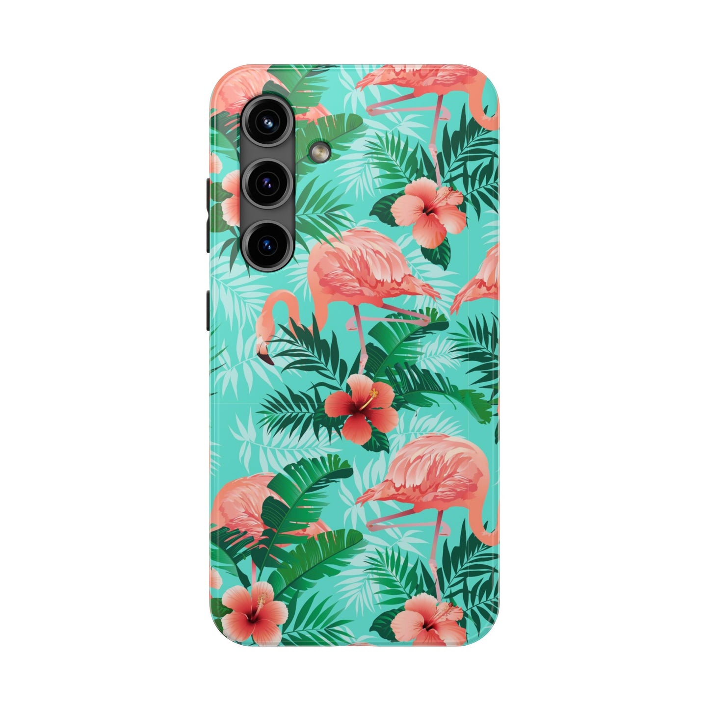 Pink Flamingo iPhone 15 14 13 12 11 Pro Max Tough Case, Green Tropical Monstera Print Cute Gift XS XR X 7 Plus 8 Cell Phone Galaxy