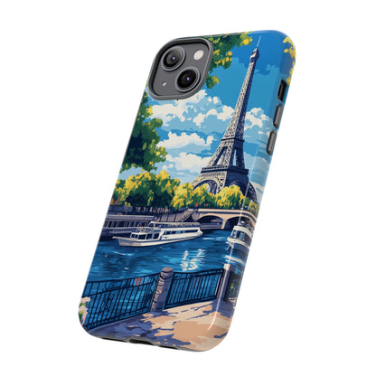 Paris Eifel Tower Tough Phone Case, Seine France iPhone 16 15 14 13 Pro Max 12 11 8 Plus X XR XS Galaxy S24 S23 S22 S21 Google Pixel Cover