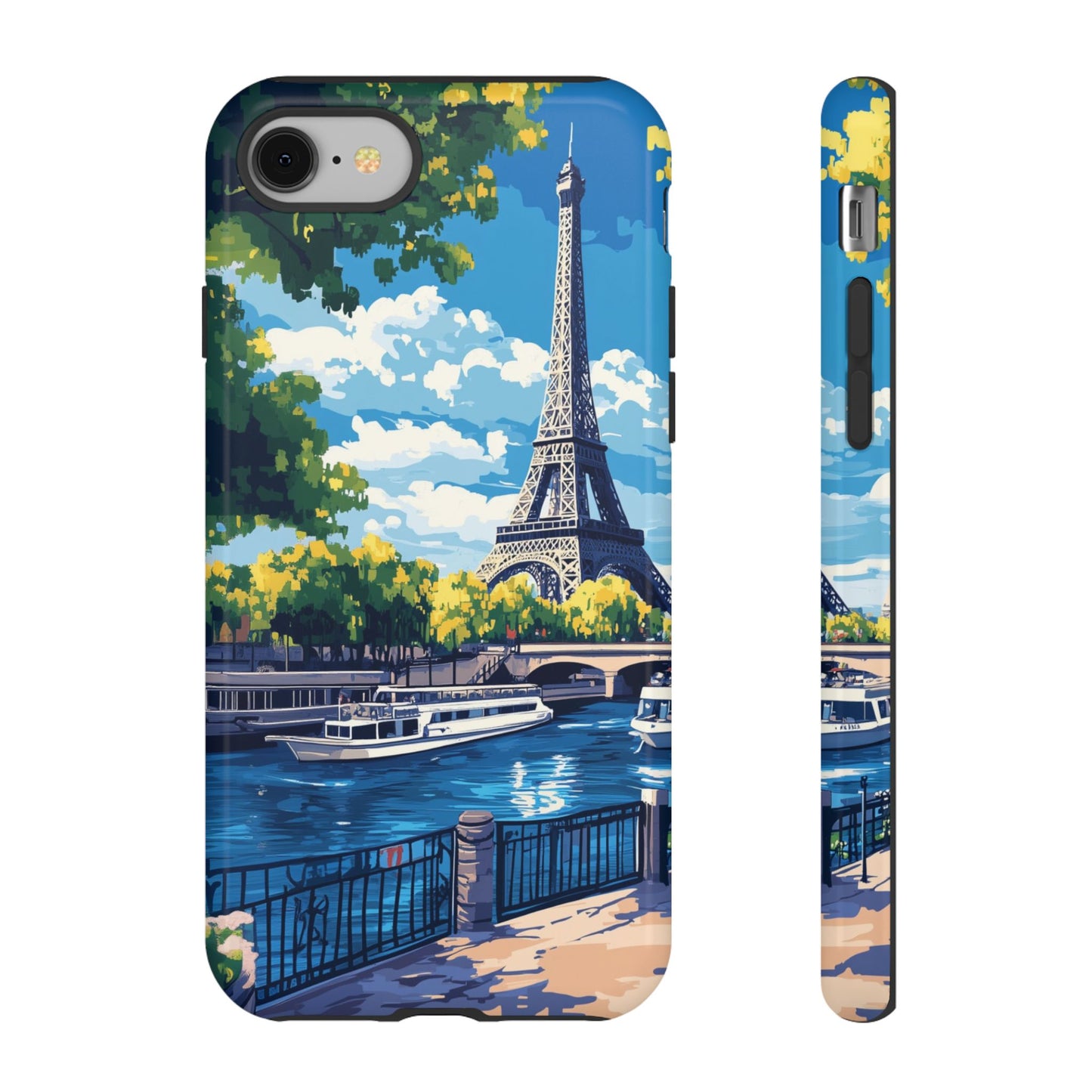 Paris Eifel Tower Tough Phone Case, Seine France iPhone 16 15 14 13 Pro Max 12 11 8 Plus X XR XS Galaxy S24 S23 S22 S21 Google Pixel Cover