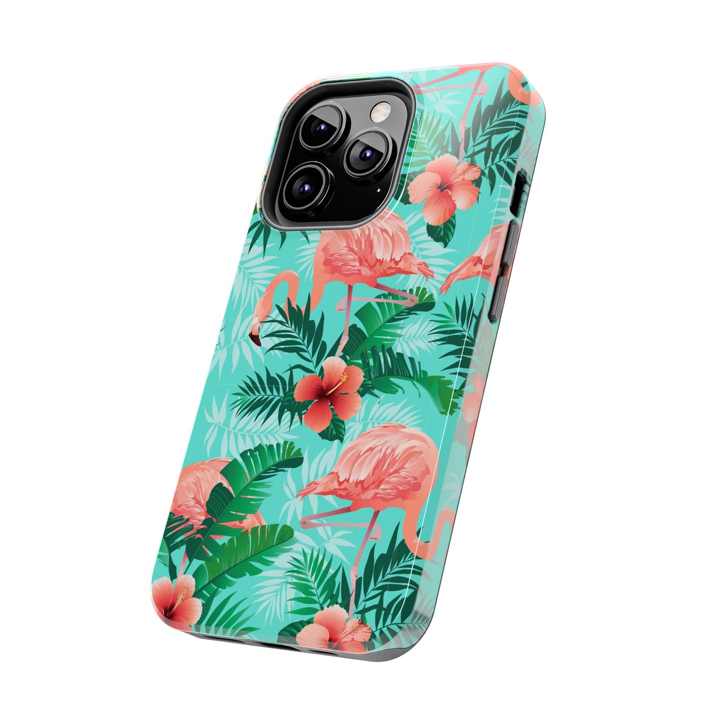 Pink Flamingo iPhone 15 14 13 12 11 Pro Max Tough Case, Green Tropical Monstera Print Cute Gift XS XR X 7 Plus 8 Cell Phone Galaxy