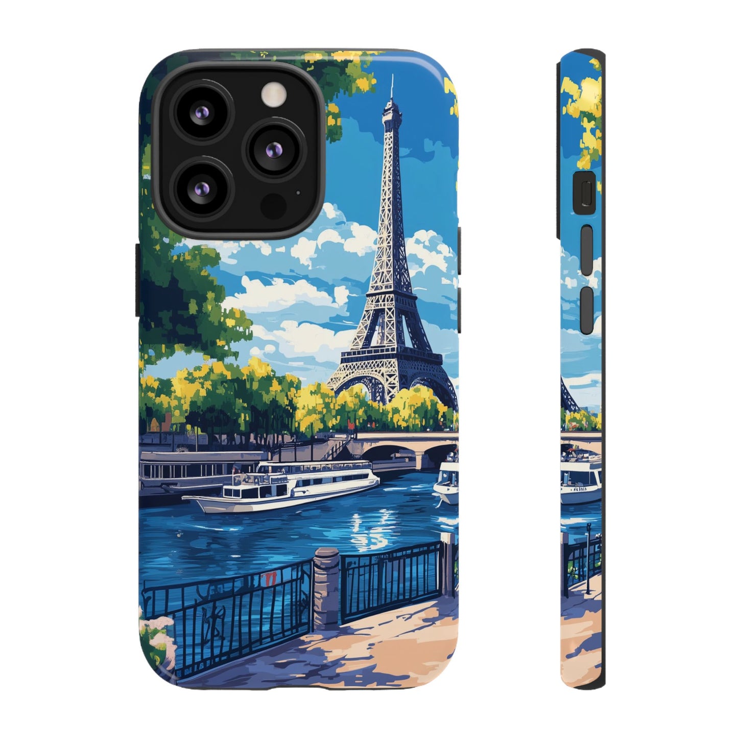 Paris Eifel Tower Tough Phone Case, Seine France iPhone 16 15 14 13 Pro Max 12 11 8 Plus X XR XS Galaxy S24 S23 S22 S21 Google Pixel Cover