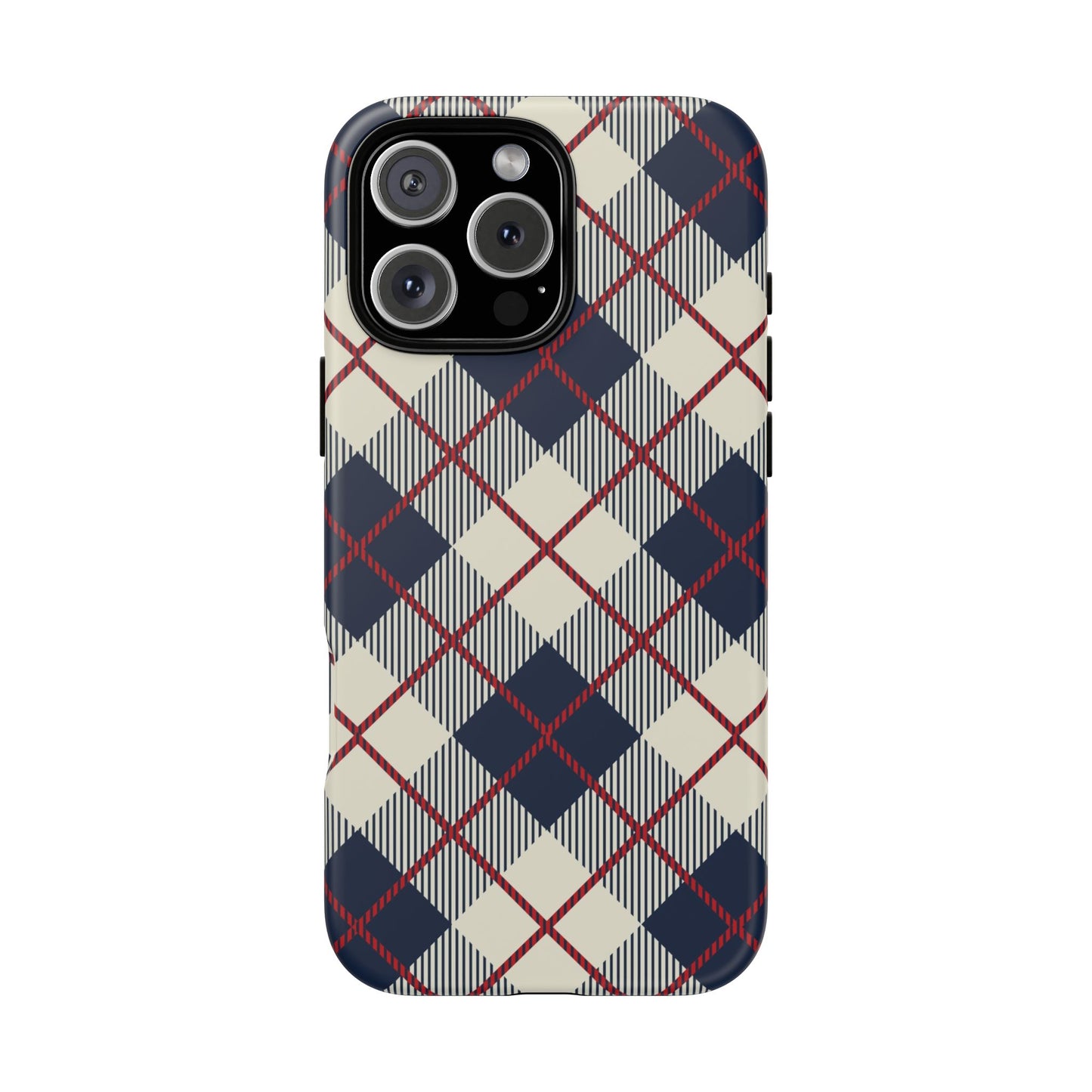 Blue Plaid iPhone 16 15 14 13 Tough Case, Checkered Check Tartan Cute 12 11 8 Plus X Xr Xs Pro Max Samsung S24 S23 S22 Galaxy Pixel Cover