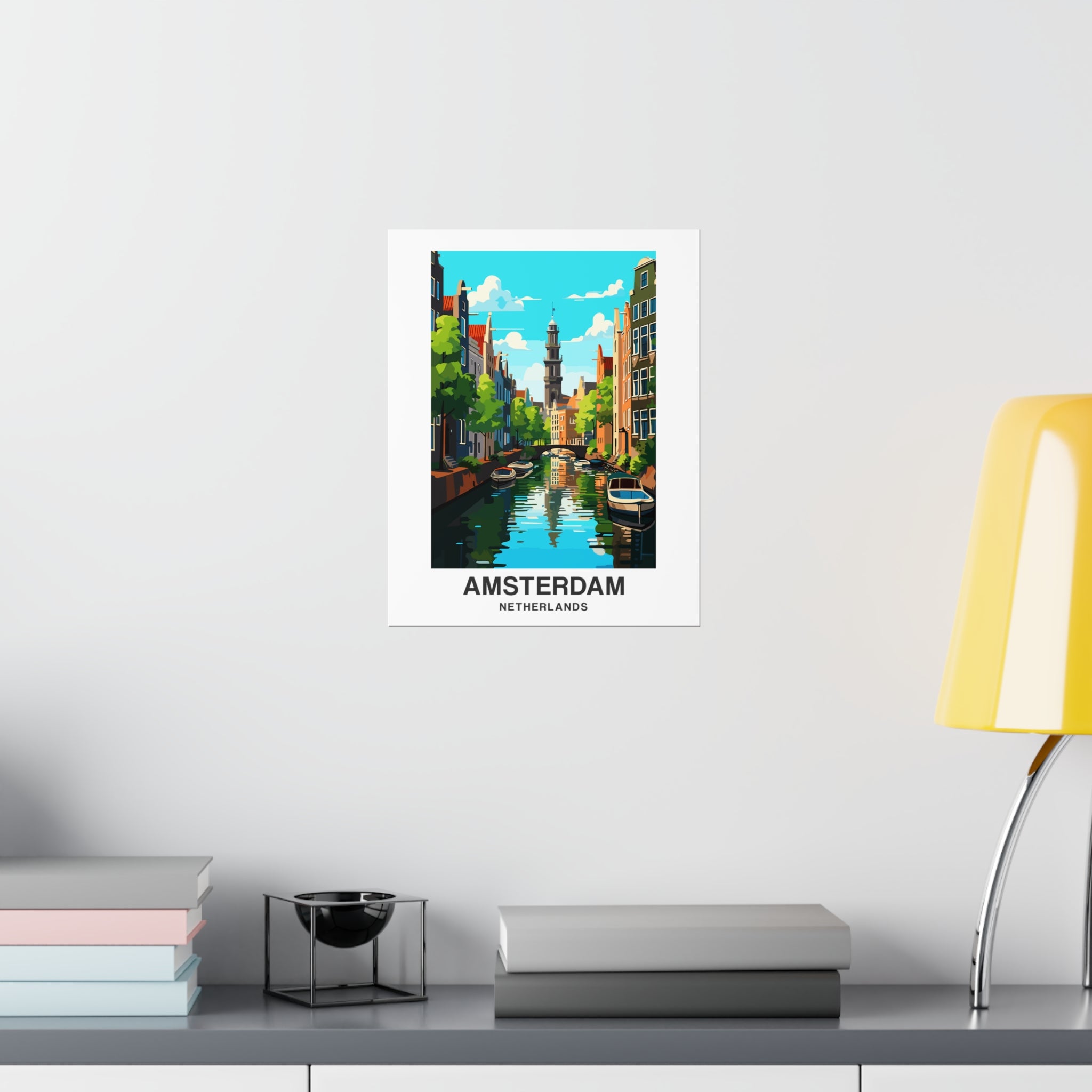 Amsterdam Canals Poster Print Netherlands Picture Wall Image Art Vertical Travel Paper Artwork Small Large Room Office Decor