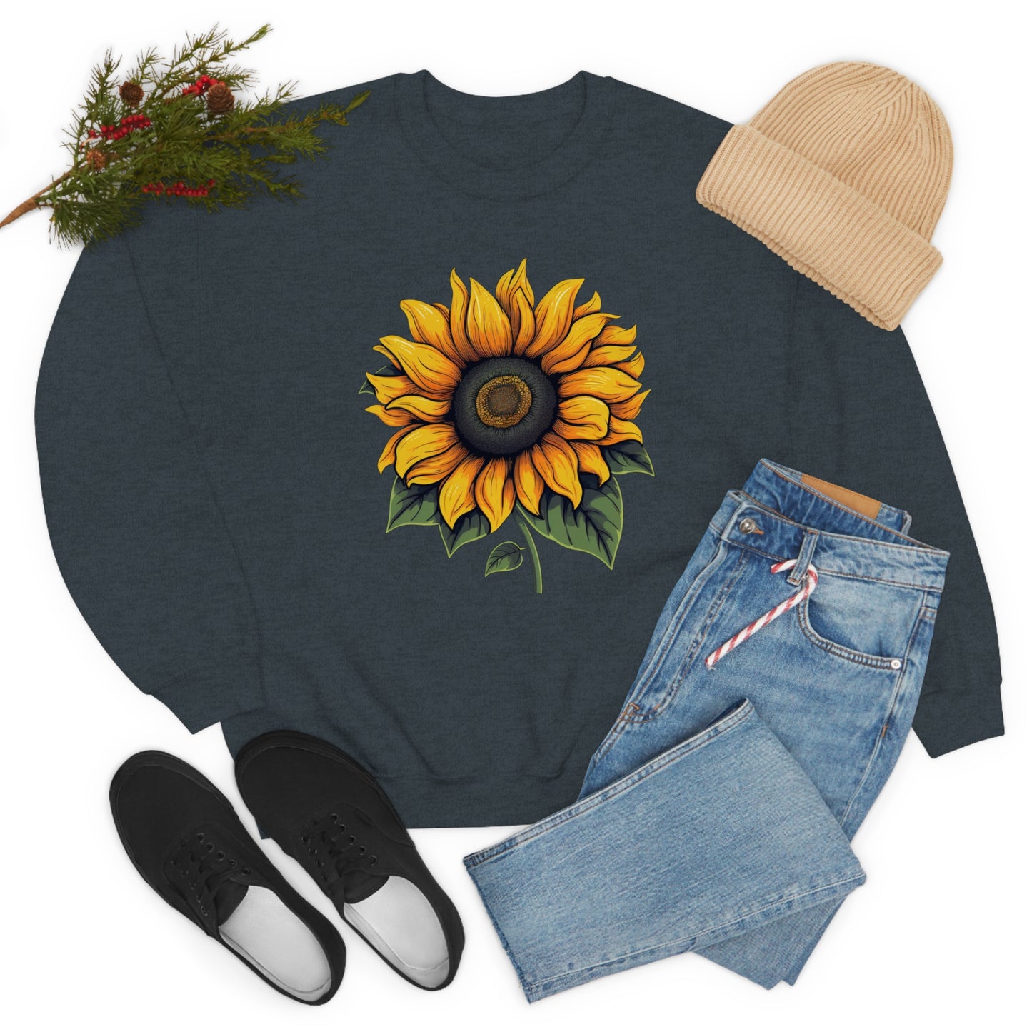 Sunflower Sweatshirt, Yellow Flowers Floral Graphic Crewneck Cotton Sweater Jumper Pullover Men Women Aesthetic Designer Top Starcove Fashion