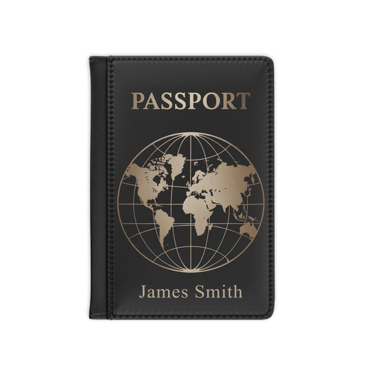 Personalized Passport Book Cover, World Map Vegan Leather Custom Name RFID Holder Printed Suitcase Men Male Women Ladies Luxury Travel Gift