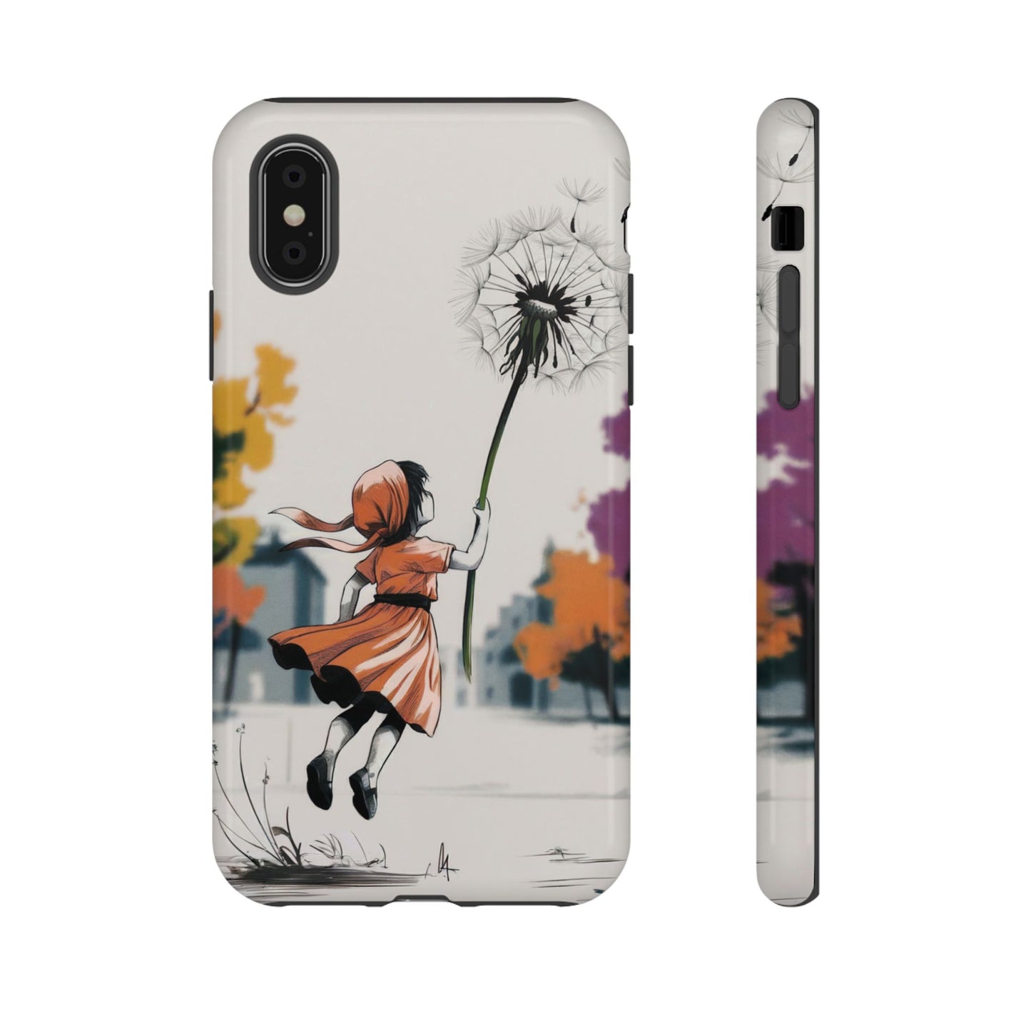 Girl Dandelion Tough Phone Case, Kids Cute Fantasy iPhone 16 15 14 13 Pro Max 12 11 8 Plus X XR XS Galaxy S24 S23 S22 S21 Google Pixel Cover