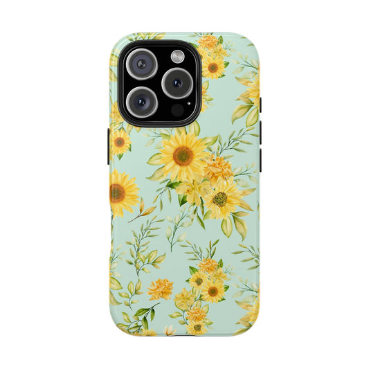 Sunflower Iphone 16 15 14 13 12 Pro Tough Case, Floral Flowers Cute Aesthetic Iphone Mini SE 11 8 Plus X XR XS Max Phone Cover Gift