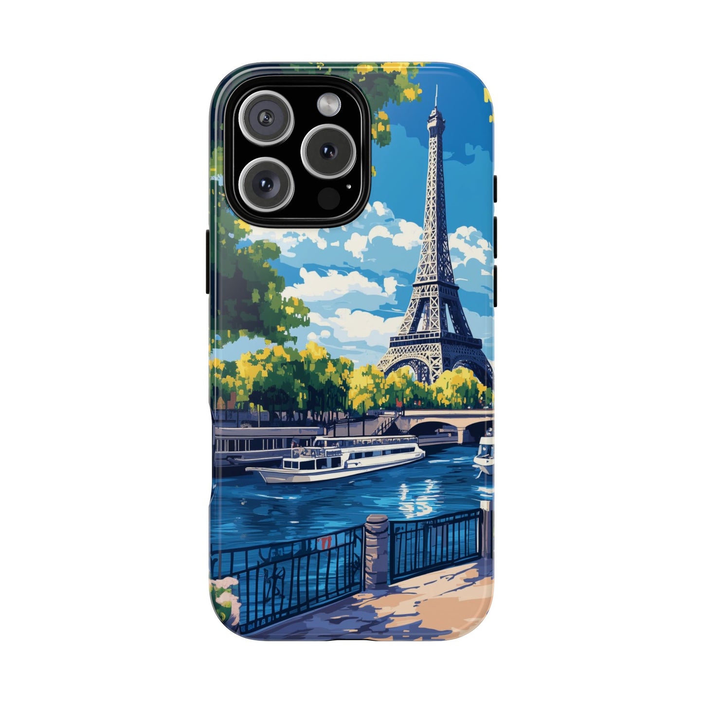 Paris Eifel Tower Tough Phone Case, Seine France iPhone 16 15 14 13 Pro Max 12 11 8 Plus X XR XS Galaxy S24 S23 S22 S21 Google Pixel Cover