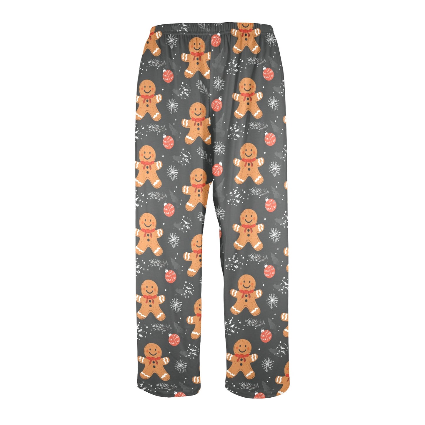 Gingerbread Christmas Men Pajamas Pants, Xmas Holidays Snow Grey PJ Pockets Sleep Lounge Trousers Guys Male Matching Sleepwear Bottoms