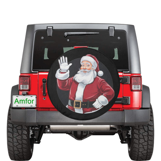 Christmas Santa Claus Spare Rear Tire Cover, Xmas Black Wheel Auto Back Up Camera Hole Unique Design Men Women Back RV Trailer