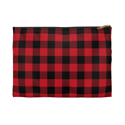 Red Black Buffalo Plaid Print Zipper Pouch, Check Cute Makeup Wash Bags Toiletries Cosmetic Organizer Gifts Women Coin Accessory Purse