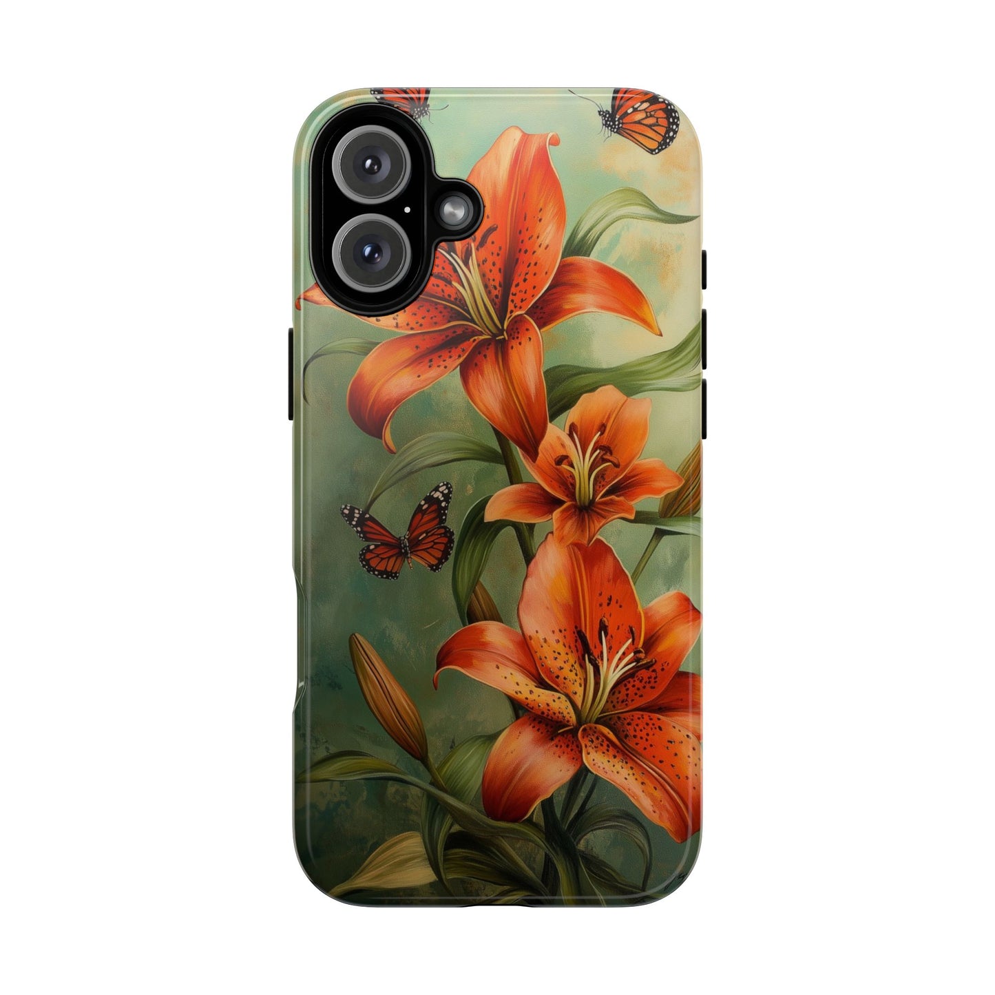 Tiger Lily Tough Phone Case, Flowers Floral Butterfly iPhone 16 15 14 13 Pro Max 12 11 8 Plus X XR XS Galaxy S24 S23 S22 S21 Google Pixel