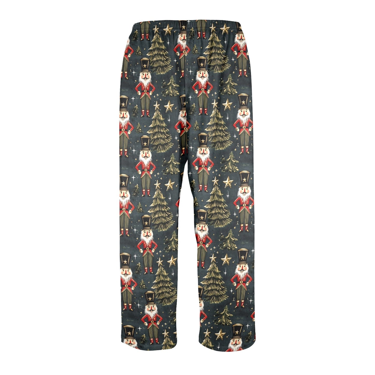 Nutcracker Christmas Men Pajamas Pants, Xmas Trees Green Gold Stars PJ Pockets Sleep Lounge Trousers Guys Male Matching Sleepwear Bottoms