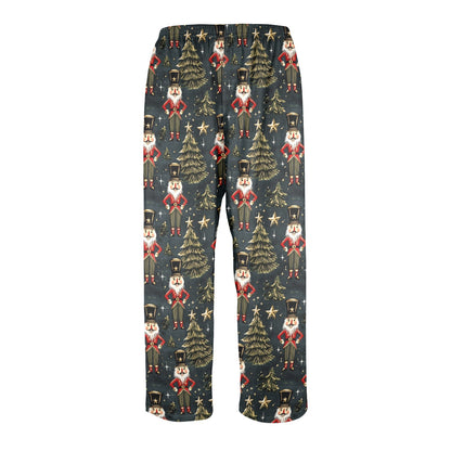 Nutcracker Christmas Men Pajamas Pants, Xmas Trees Green Gold Stars PJ Pockets Sleep Lounge Trousers Guys Male Matching Sleepwear Bottoms