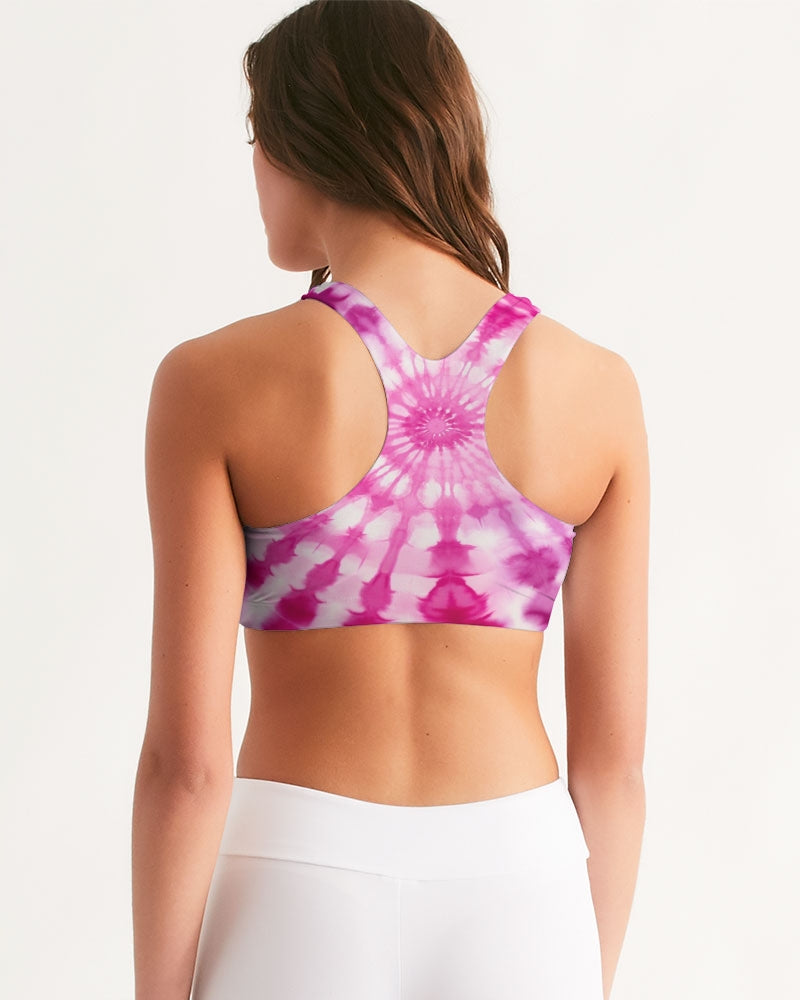 Pink Tie Dye Sports Bra, White Women Ladies Female Racing Back Yoga Moisture Wicking Fitness Workout Designer Training Top