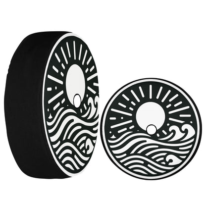 Sun Waves Spare Tire Cover, Tropical Beach Backup Camera Hole Wheel Car Accessories Unique Design Back Aesthetic Sunset Spare Rear Men Women