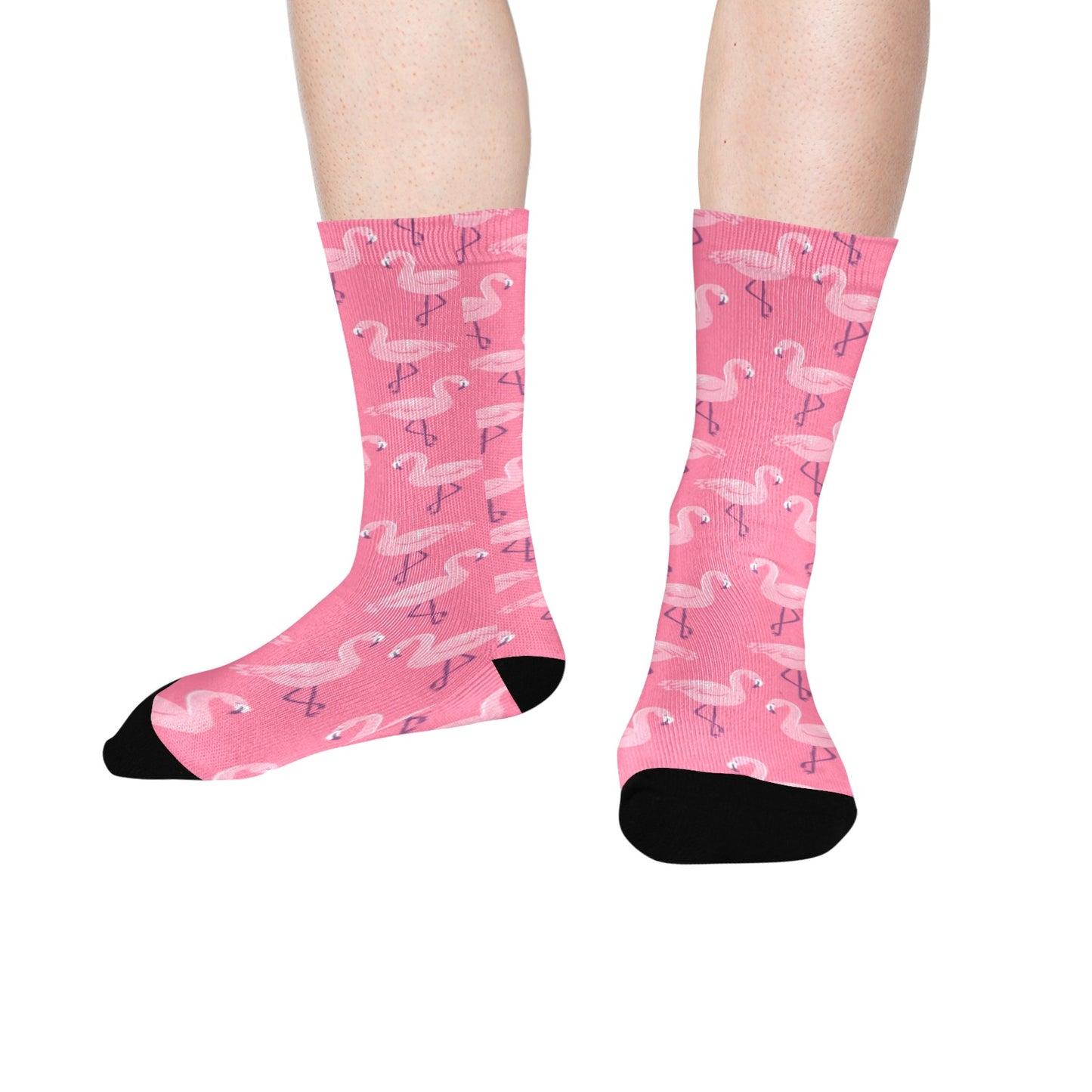 Pink Flamingo Socks, Tropical Bird Crew Sublimation Women Men Designer Fun Novelty Cool Funky Crazy Casual Unique Dress Socks