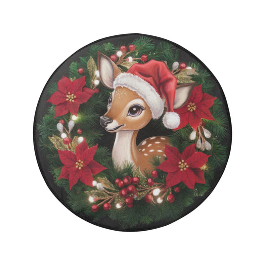 Christmas Wreath Spare Rear Tire Cover, 3D Reindeer Santa Hat Xmas Black Wheel Auto Back Up Camera Hole Unique Back RV Trailer Protector