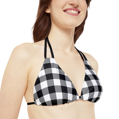 Black and White Gingham Bikini Set, Check High Waisted Cute Cheeky Bottom String Triangle Top Sexy Swimsuits Women Swimwear