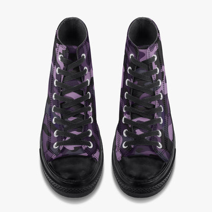 Black Purple Camo High Top Shoes Sneakers, Camouflage Men Women Lace Up Footwear Canvas Streetwear Designer Ladies Guys Casual