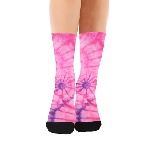 Pink Tie Dye Women Socks, Purple Crew Sublimation Ladies Designer Fun Novelty Cool Funky Crazy Casual Cute Unique Dress Cozy Socks