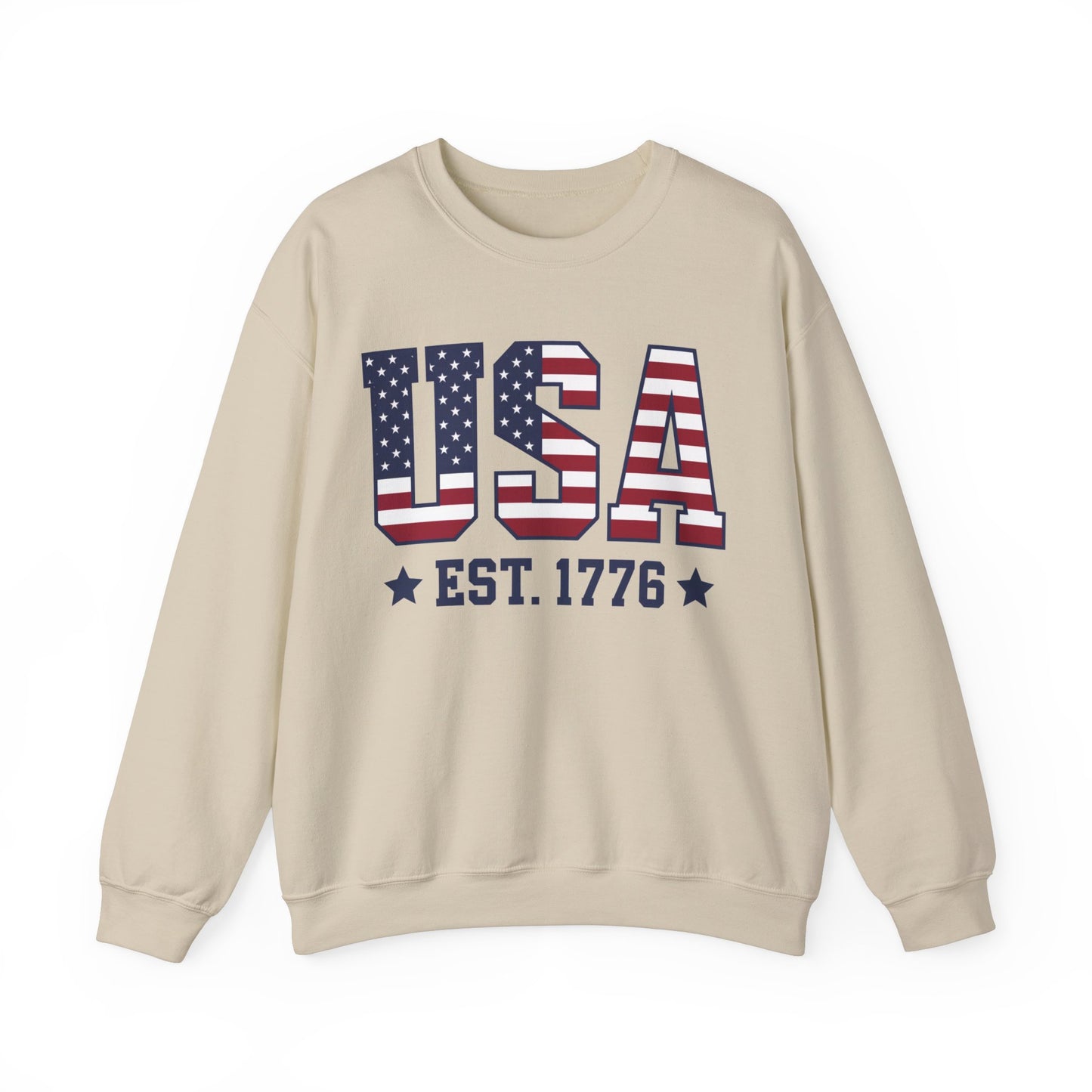 USA Est 1776 Sweatshirt, American Flag Stars Stripes Patriotic Retro Vintage Graphic Crewneck Cotton Sweater Jumper Pullover Men Women Top