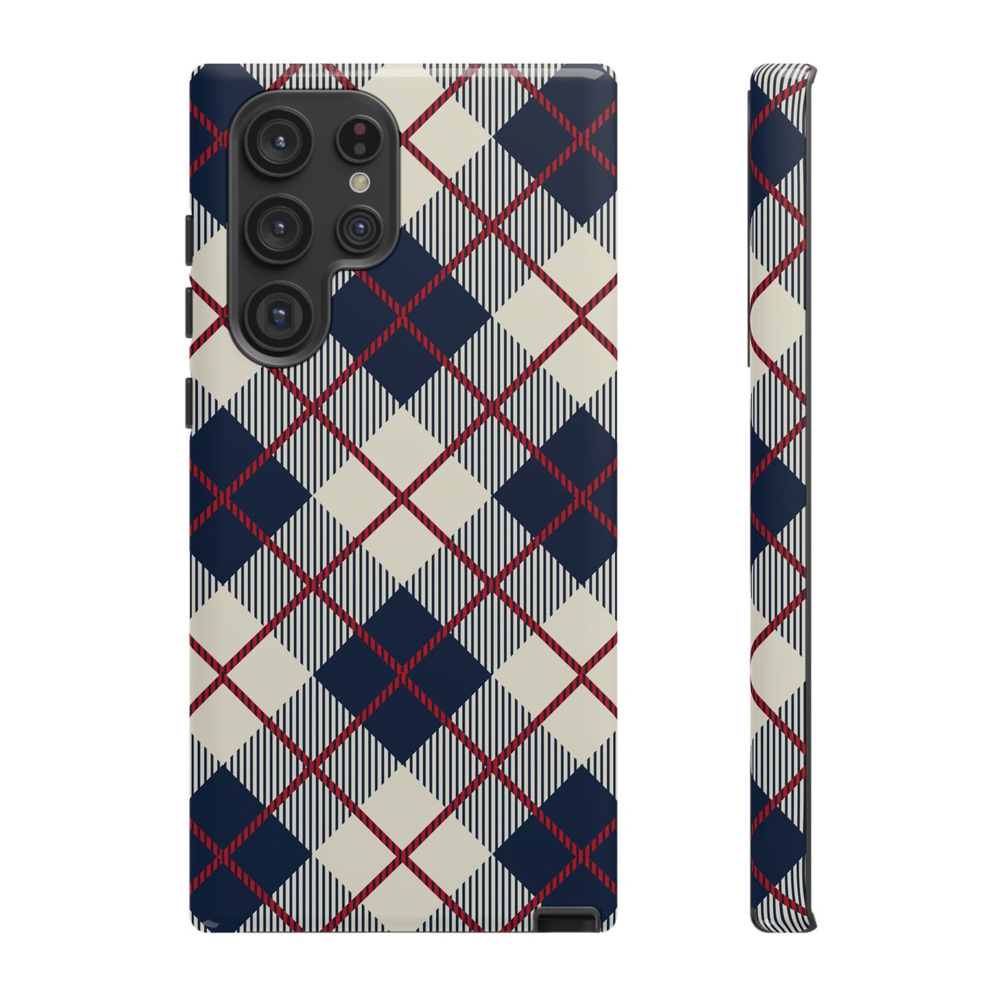 Blue Plaid iPhone 16 15 14 13 Tough Case, Checkered Check Tartan Cute 12 11 8 Plus X Xr Xs Pro Max Samsung S24 S23 S22 Galaxy Pixel Cover