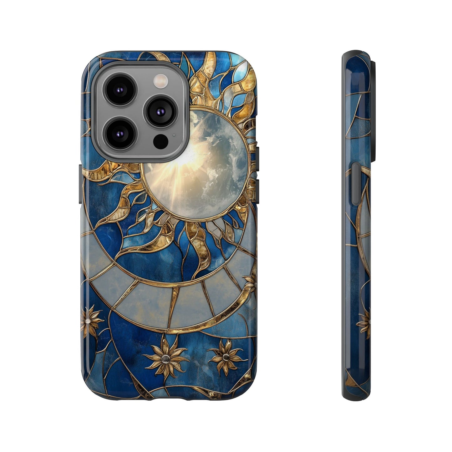 Sun Moon Tough Phone Case, Celestial Stained Glass iPhone 16 15 14 13 Pro Max 12 11 8 Plus X XR XS Galaxy S24 S23 S22 S21 Google Pixel Cover