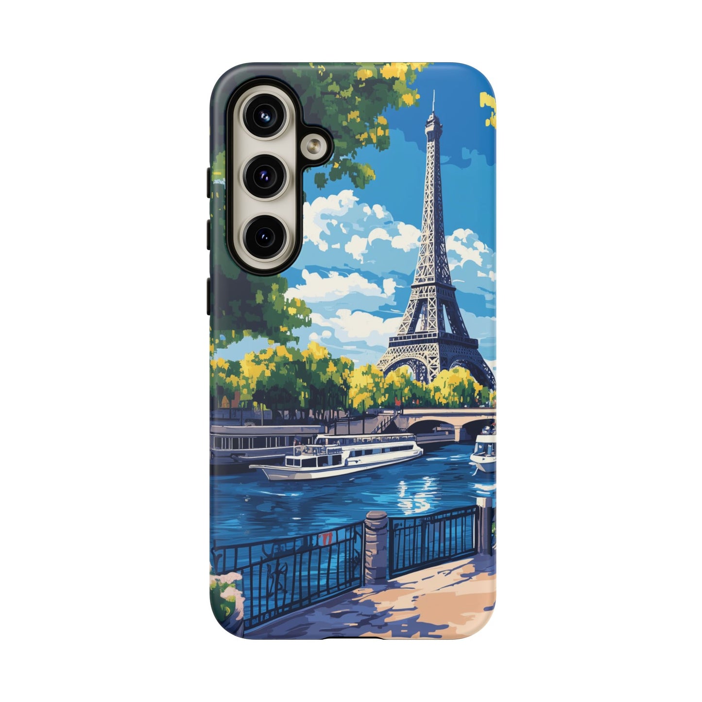 Paris Eifel Tower Tough Phone Case, Seine France iPhone 16 15 14 13 Pro Max 12 11 8 Plus X XR XS Galaxy S24 S23 S22 S21 Google Pixel Cover