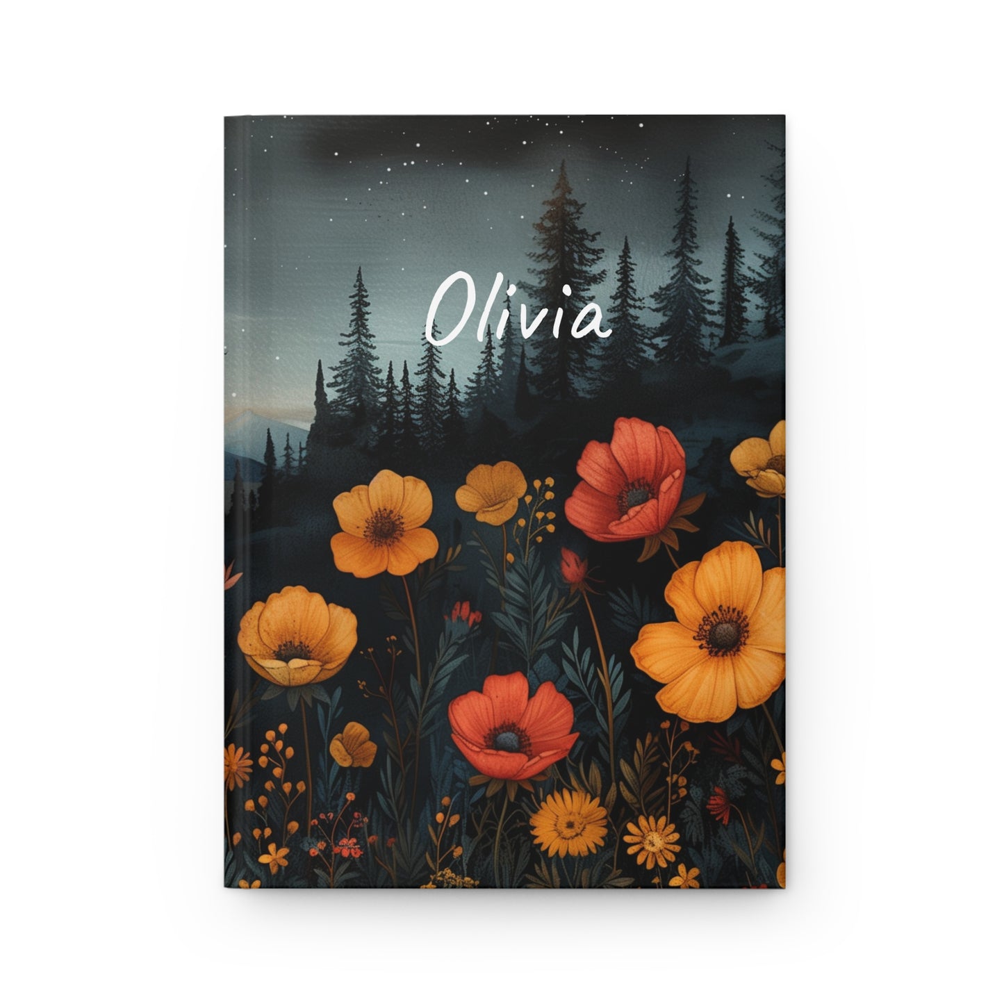 Wildflowers Hardcover Notebook, Custom Name Personalized Floral Lined Blank Hardback hardbound Small Journal Notepad Ruled Line Pad Gift