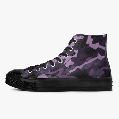 Black Purple Camo High Top Shoes Sneakers, Camouflage Men Women Lace Up Footwear Canvas Streetwear Designer Ladies Guys Casual