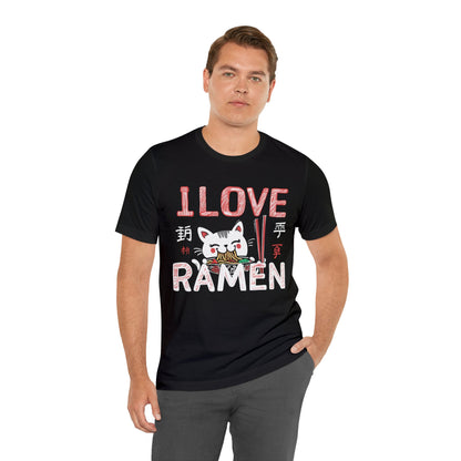 I love Ramen Tshirt, Cat Cup Noodles Eating Food Anime Designer Graphic Aesthetic Crewneck Men Women Tee Top Short Sleeve Shirt