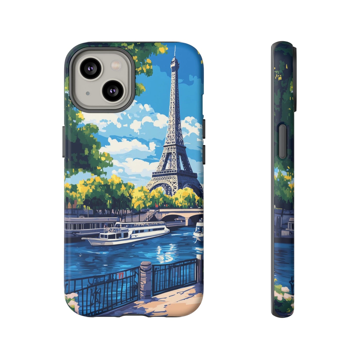 Paris Eifel Tower Tough Phone Case, Seine France iPhone 16 15 14 13 Pro Max 12 11 8 Plus X XR XS Galaxy S24 S23 S22 S21 Google Pixel Cover