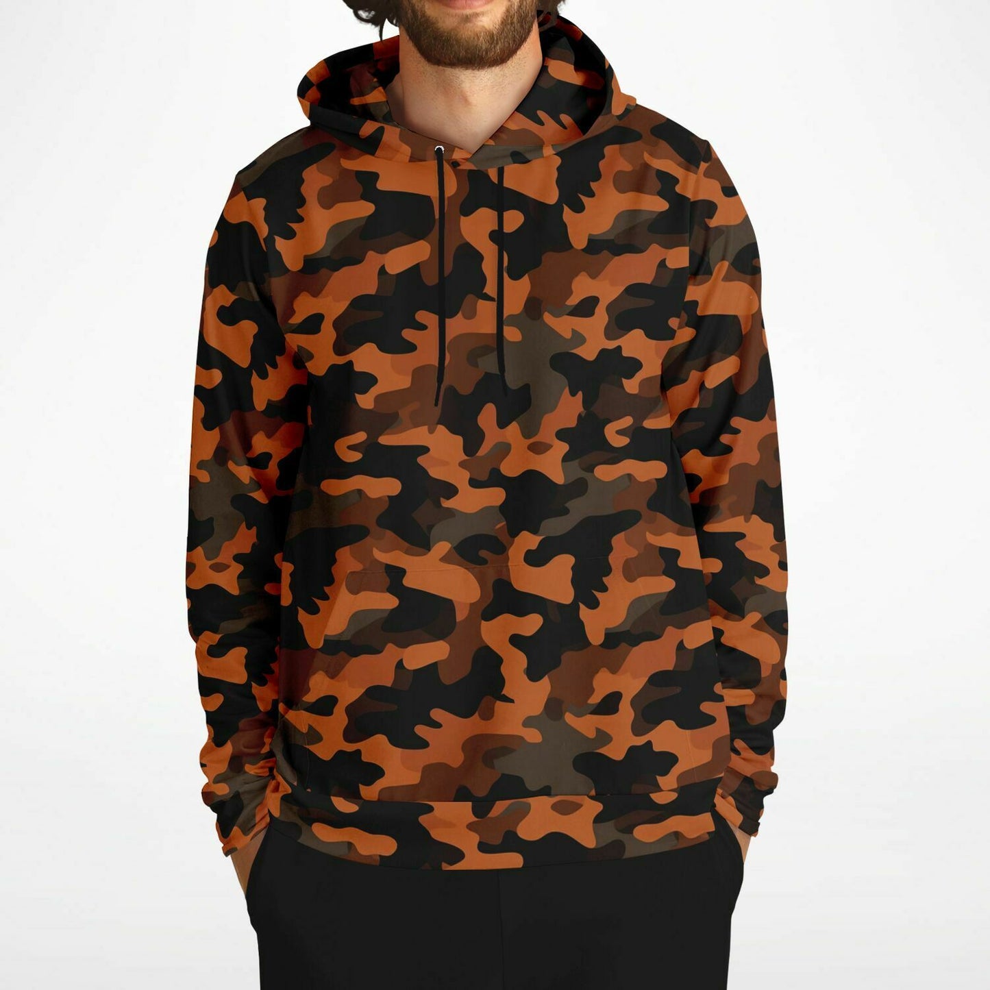 Black and Orange Camo Hoodie, Camouflage Pullover Men Women Adult Aesthetic Graphic Cotton Hooded Sweatshirt with Pockets Starcove Fashion