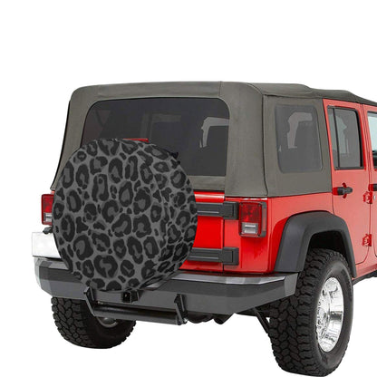 Black Leopard Spare Tire Cover, Animal Cheetah Print Backup Camera Hole Unique Back Extra Wheel Cars RV Men Women Girls Trailer Campers