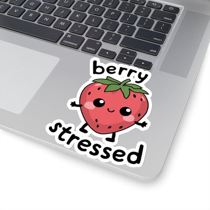 Funny Strawberry Sticker Decal, Berry Stressed Fruit Humorous Kawaii Art Vinyl Laptop Cute Waterbottle Tumbler Car Waterproof Bumper Clear
