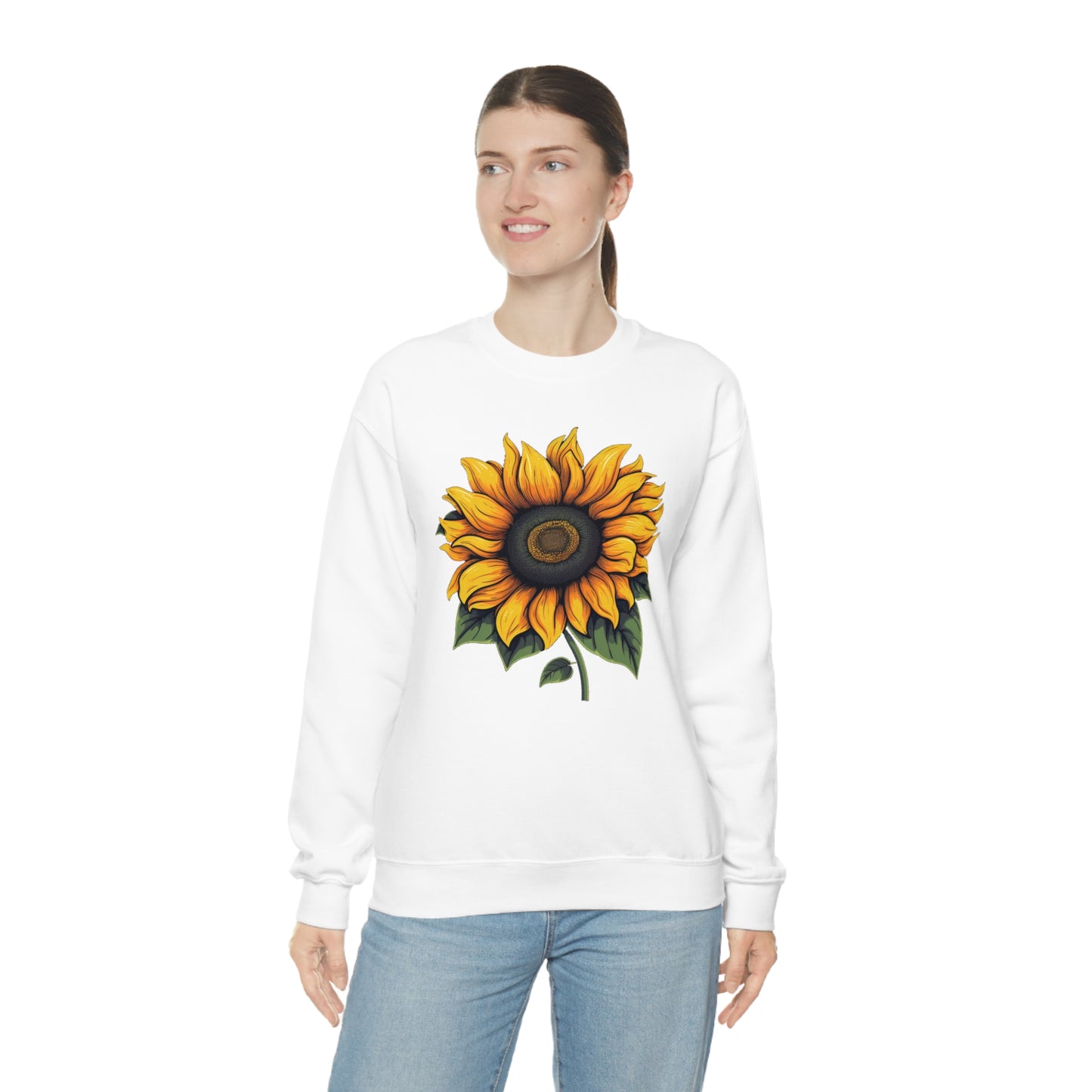 Sunflower Sweatshirt, Yellow Flowers Floral Graphic Crewneck Cotton Sweater Jumper Pullover Men Women Aesthetic Designer Top Starcove Fashion