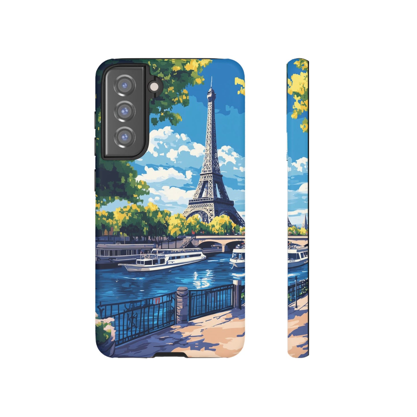 Paris Eifel Tower Tough Phone Case, Seine France iPhone 16 15 14 13 Pro Max 12 11 8 Plus X XR XS Galaxy S24 S23 S22 S21 Google Pixel Cover