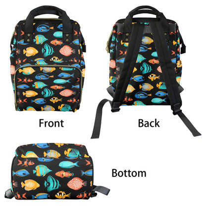 Fish Diaper Bag Backpack, Cute Tropical Fishing Animal Baby Boy Girl Waterproof Insulated Pockets Stylish Mom Dad Designer Men Women Large