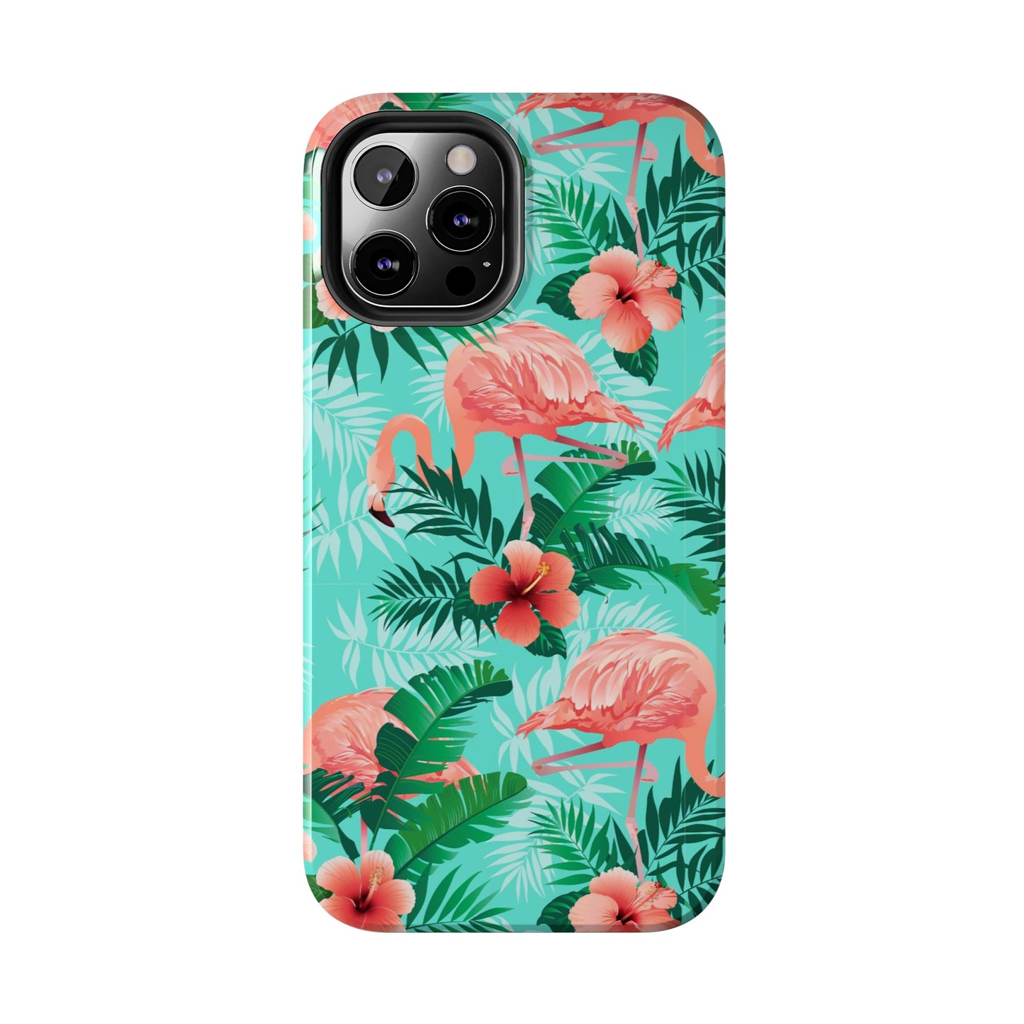 Pink Flamingo iPhone 15 14 13 12 11 Pro Max Tough Case, Green Tropical Monstera Print Cute Gift XS XR X 7 Plus 8 Cell Phone Galaxy