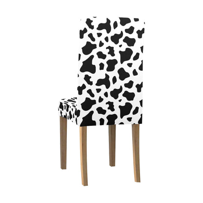 Cow Dining Chair Seat Covers, Black White Animal Hide Print Stretch Spandex Slipcover Furniture Kitchen Dining Room Home Party Decor