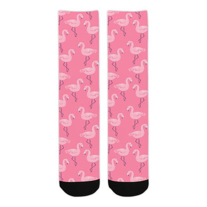 Pink Flamingo Socks, Tropical Bird Crew Sublimation Women Men Designer Fun Novelty Cool Funky Crazy Casual Unique Dress Socks