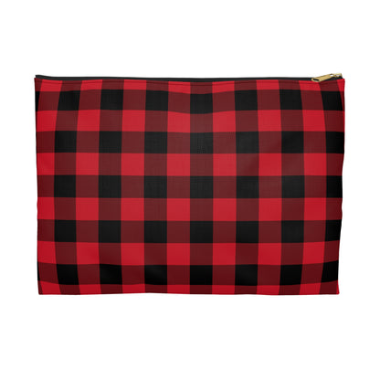 Red Black Buffalo Plaid Print Zipper Pouch, Check Cute Makeup Wash Bags Toiletries Cosmetic Organizer Gifts Women Coin Accessory Purse