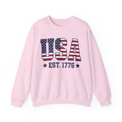 USA Est 1776 Sweatshirt, American Flag Stars Stripes Patriotic Retro Vintage Graphic Crewneck Cotton Sweater Jumper Pullover Men Women Top