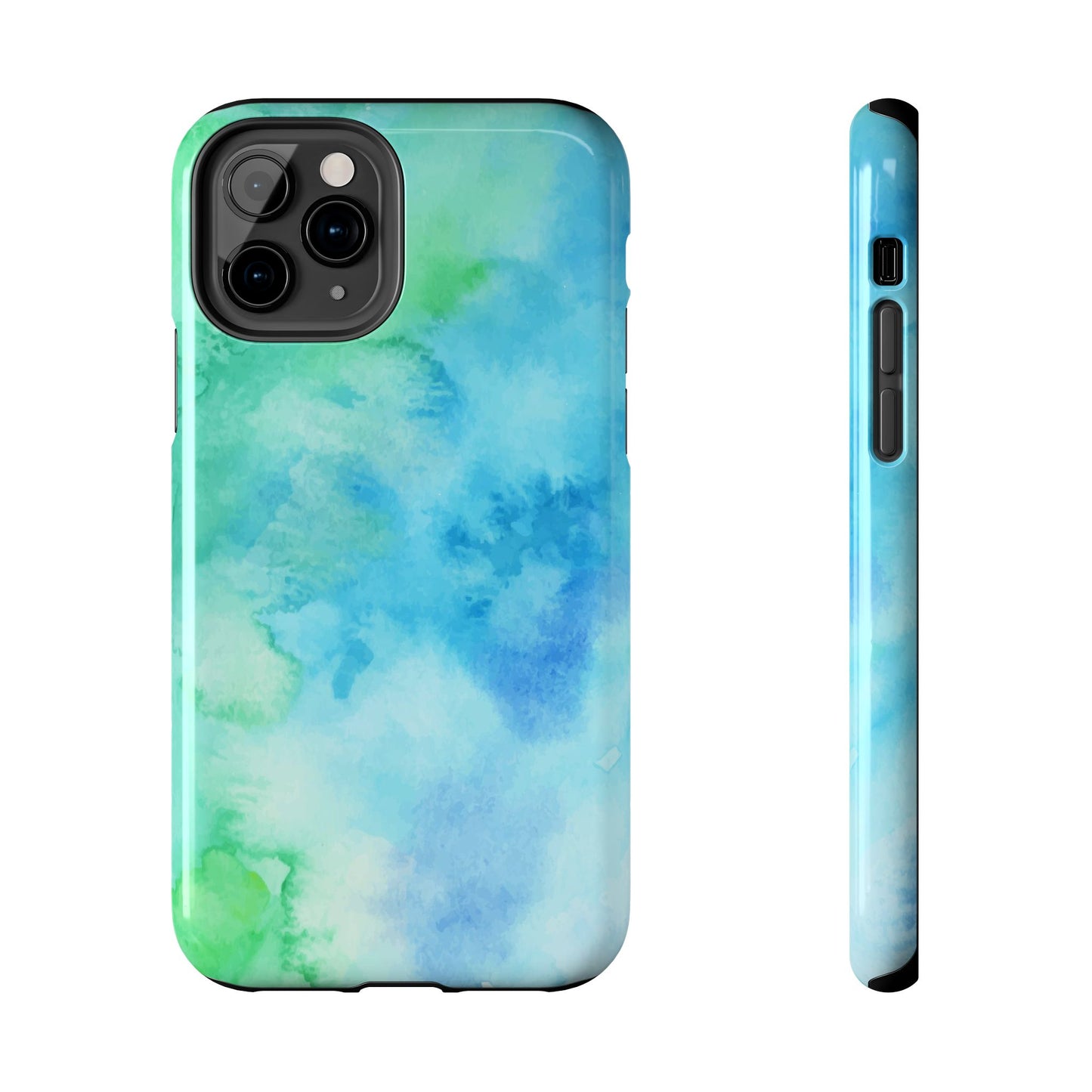 Blue Green Watercolor Tough Phone Case, Tie Dye Colorful Print Cute Cell Iphone 15 14 13 Pro Max 12 11 XS XR X 7 SE 8 Galaxy S24 S23 S22