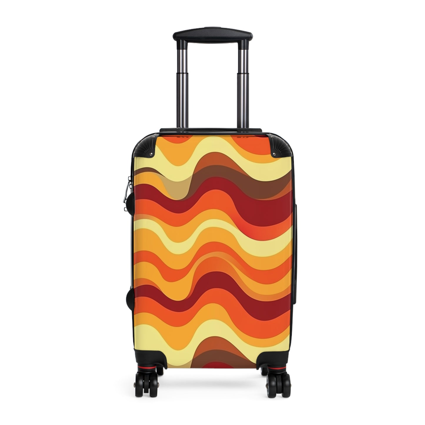 Wavy 70s Stripes Pink Suitcase Luggage, Vintage Retro Brown Orange Carry On 4 Wheels Cabin Travel Small Large Set Rolling Spinner Hard Shell