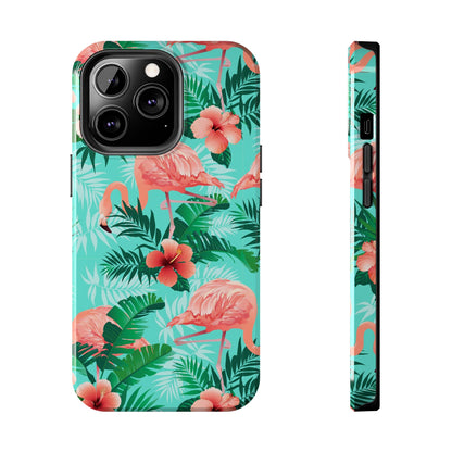 Pink Flamingo iPhone 15 14 13 12 11 Pro Max Tough Case, Green Tropical Monstera Print Cute Gift XS XR X 7 Plus 8 Cell Phone Galaxy