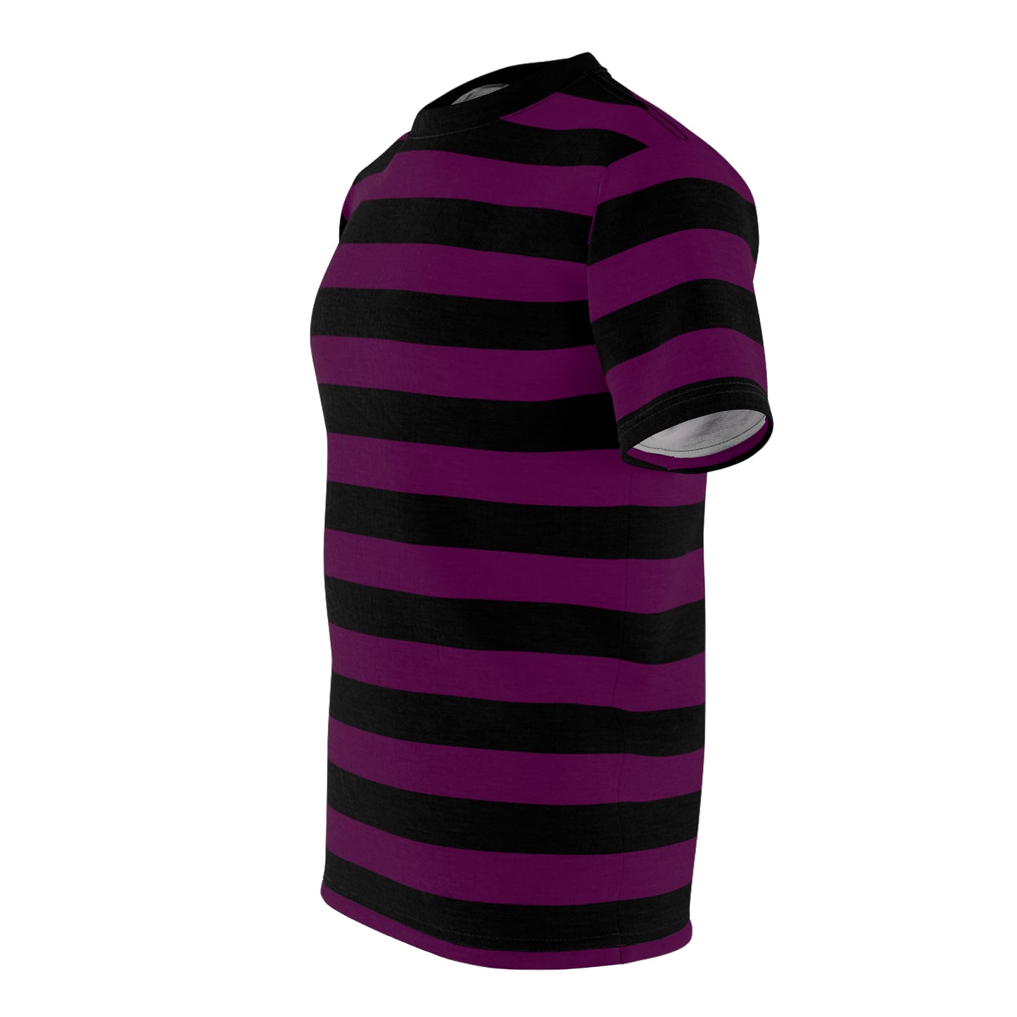 Purple and Black Striped Tshirt, Designer Gothic Wide Stripe Lightweight Heavyweight Crewneck Men Women Tee Top Short Sleeve Shirt